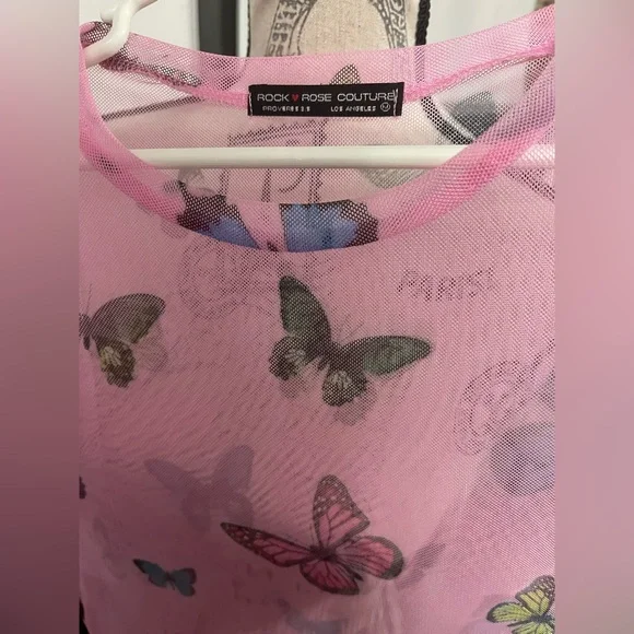 Dolls Kill sheer pink butterfly tee - Picture 4 of 4